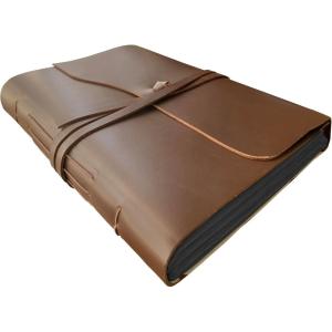 image:imageRustic Town Full Grain Leather Photo Album with Gift Box  Scrapbook Style Pages Large BrownLarge Black Paper