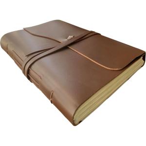 image:imageRustic Town Full Grain Leather Photo Album with Gift Box  Scrapbook Style Pages Large BrownLarge Cream Paper