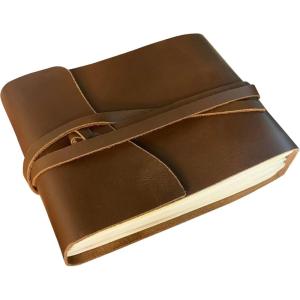 image:imageRustic Town Full Grain Leather Photo Album with Gift Box  Scrapbook Style Pages Large BrownMedium Cream Paper