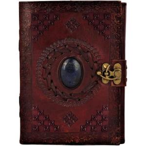 image:imageRustic Town Leather Bound Notebook Journal with Semi Precious Stone  Handmade Vintage Leather Travel Diary for Women Men  Book of Shadow Unlined Writing Gift