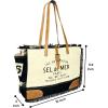 image:imageRUSTIC TOWN Canvas Leather Tote Bag for Women  Sel De Mer Upcycled Canvas Shoulder Hobo Travel Handbag Ladies Purse SatchelBlack