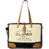 image:imageRUSTIC TOWN Canvas Leather Tote Bag for Women  Sel De Mer Upcycled Canvas Shoulder Hobo Travel Handbag Ladies Purse SatchelBlack