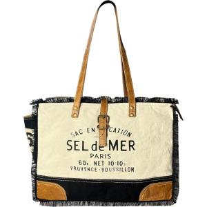 image:imageRUSTIC TOWN Canvas Leather Tote Bag for Women  Sel De Mer Upcycled Canvas Shoulder Hobo Travel Handbag Ladies Purse SatchelBlack