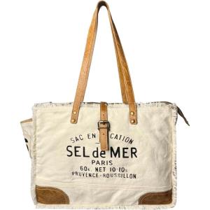 image:imageRUSTIC TOWN Canvas Leather Tote Bag for Women  Sel De Mer Upcycled Canvas Shoulder Hobo Travel Handbag Ladies Purse SatchelWhite