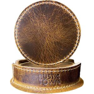 image:imageRustic Town Leather Coasters for Drinks  Cup Coasters Coffee Table Kitchen Table Bar Home amp Office Gifts Handmade Drink CoastersBrown
