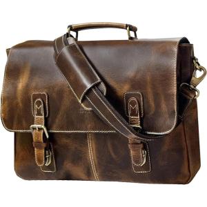 image:imageRUSTIC TOWN 16 Leather Laptop Messenger Bag for Men  Full Grain Leather Briefcase Computer Satchel Office Crossbody BagBrown