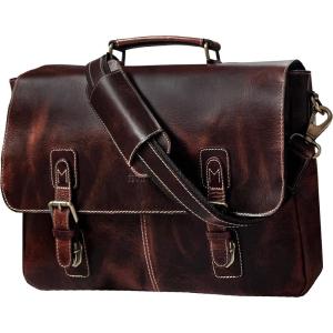 image:imageRUSTIC TOWN 16 Leather Laptop Messenger Bag for Men  Full Grain Leather Briefcase Computer Satchel Office Crossbody BagMulberry