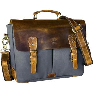 image:imageRUSTIC TOWN Leather Canvas Messenger Bag for Men Women  Vintage Laptop Satchel Leather Briefcase 14 Inch Olive GreenDark Grey