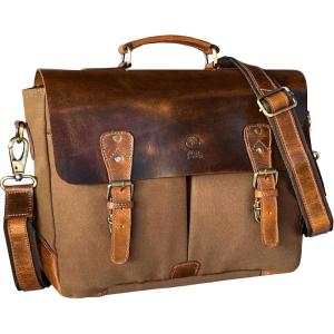 image:imageRUSTIC TOWN Leather Canvas Messenger Bag for Men Women  Vintage Laptop Satchel Leather Briefcase 14 Inch Olive GreenOlive Green