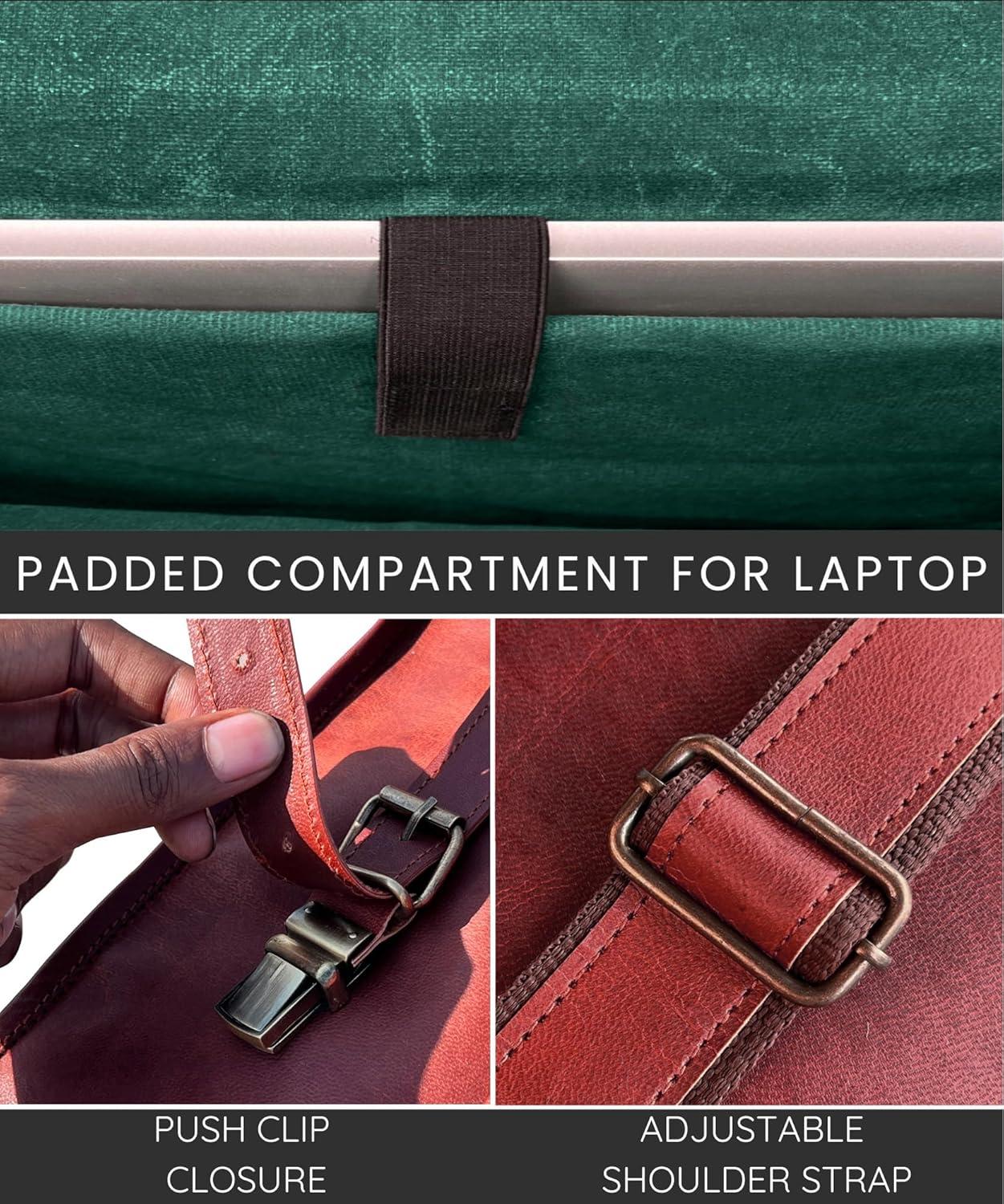 image:imageLeather Messenger Bag for Men  16 Full Grain Leather Laptop Briefcase  Vintage Computer Satchel Travel Crossbody Bag for Office amp Work14 Inches Brown