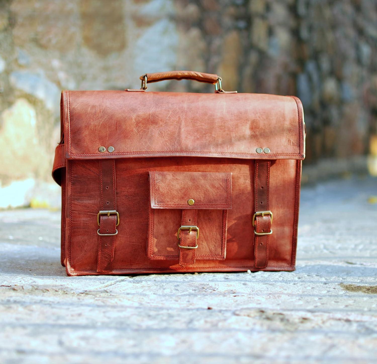 image:imageLeather Messenger Bag for Men  16 Full Grain Leather Laptop Briefcase  Vintage Computer Satchel Travel Crossbody Bag for Office amp Work14 Inches Brown