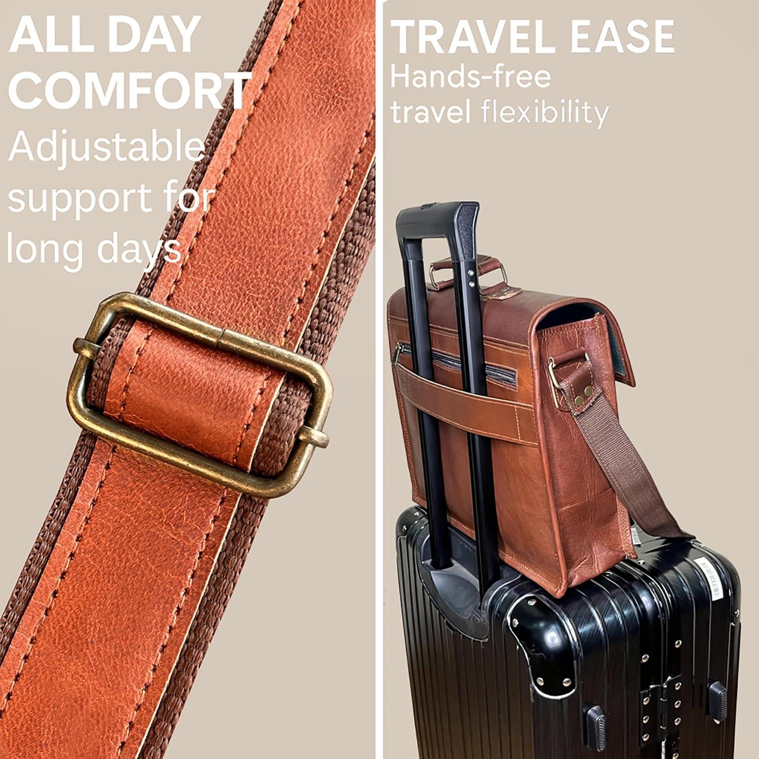 image:imageLeather Messenger Bag for Men  16 Full Grain Leather Laptop Briefcase  Vintage Computer Satchel Travel Crossbody Bag for Office amp Work14 Inches Brown
