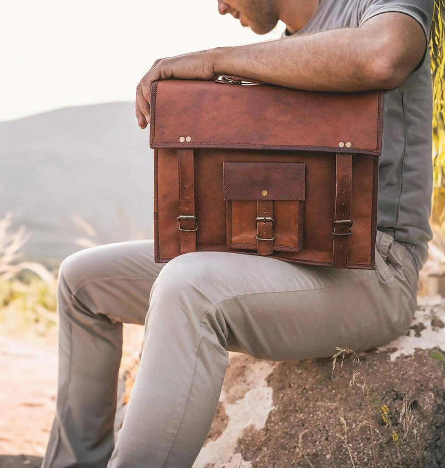 image:imageLeather Messenger Bag for Men  16 Full Grain Leather Laptop Briefcase  Vintage Computer Satchel Travel Crossbody Bag for Office amp Work14 Inches Brown