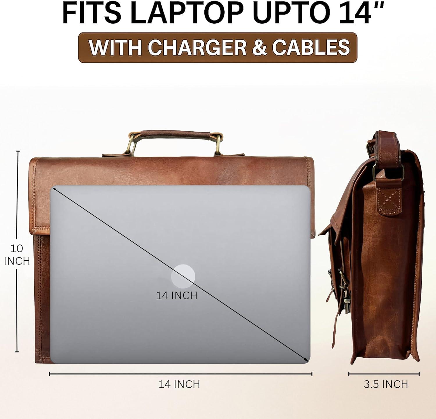 image:imageLeather Messenger Bag for Men  16 Full Grain Leather Laptop Briefcase  Vintage Computer Satchel Travel Crossbody Bag for Office amp Work14 Inches Brown