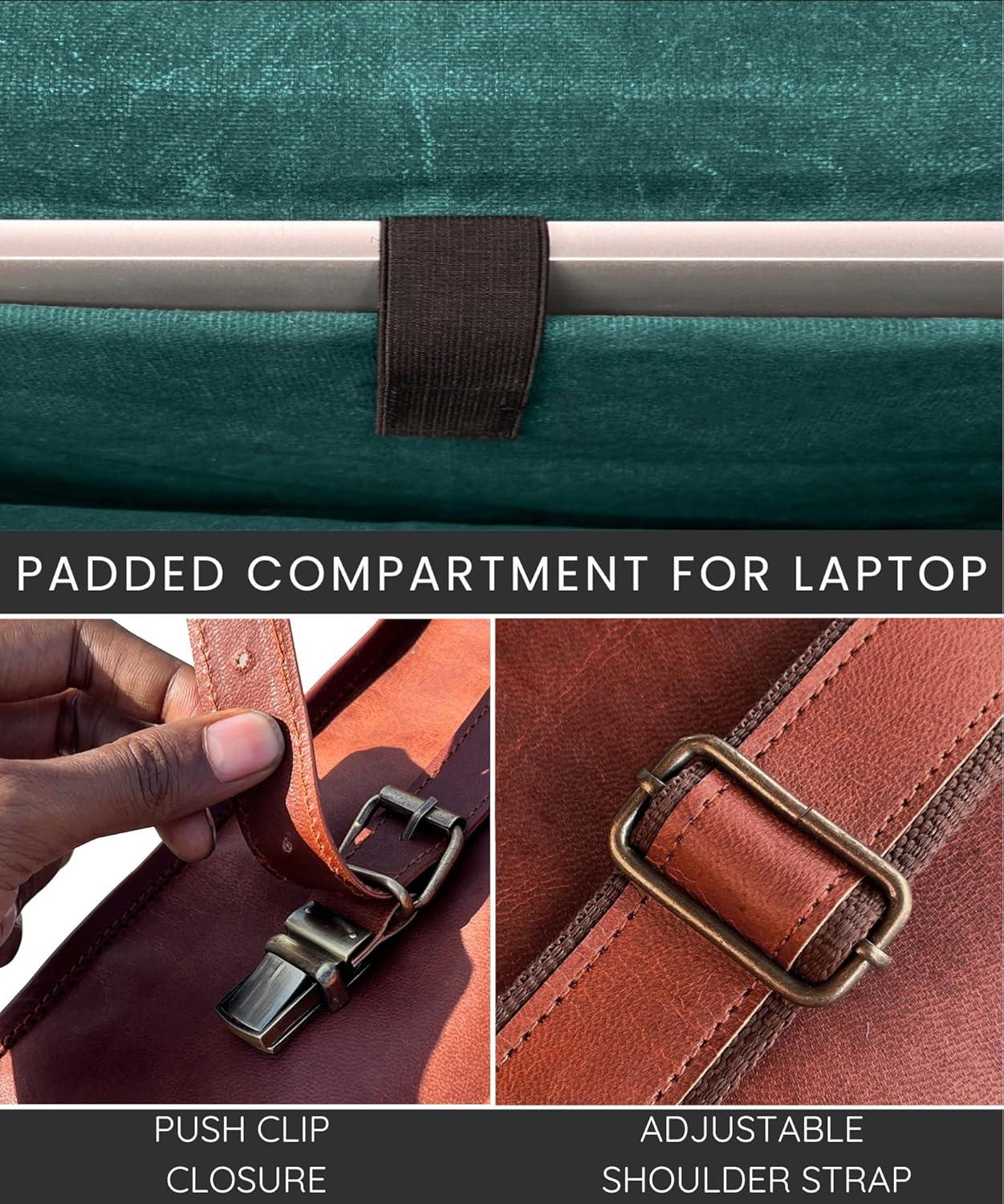 image:imageLeather Messenger Bag for Men  16 Full Grain Leather Laptop Briefcase  Vintage Computer Satchel Travel Crossbody Bag for Office amp Work16 Inches Brown