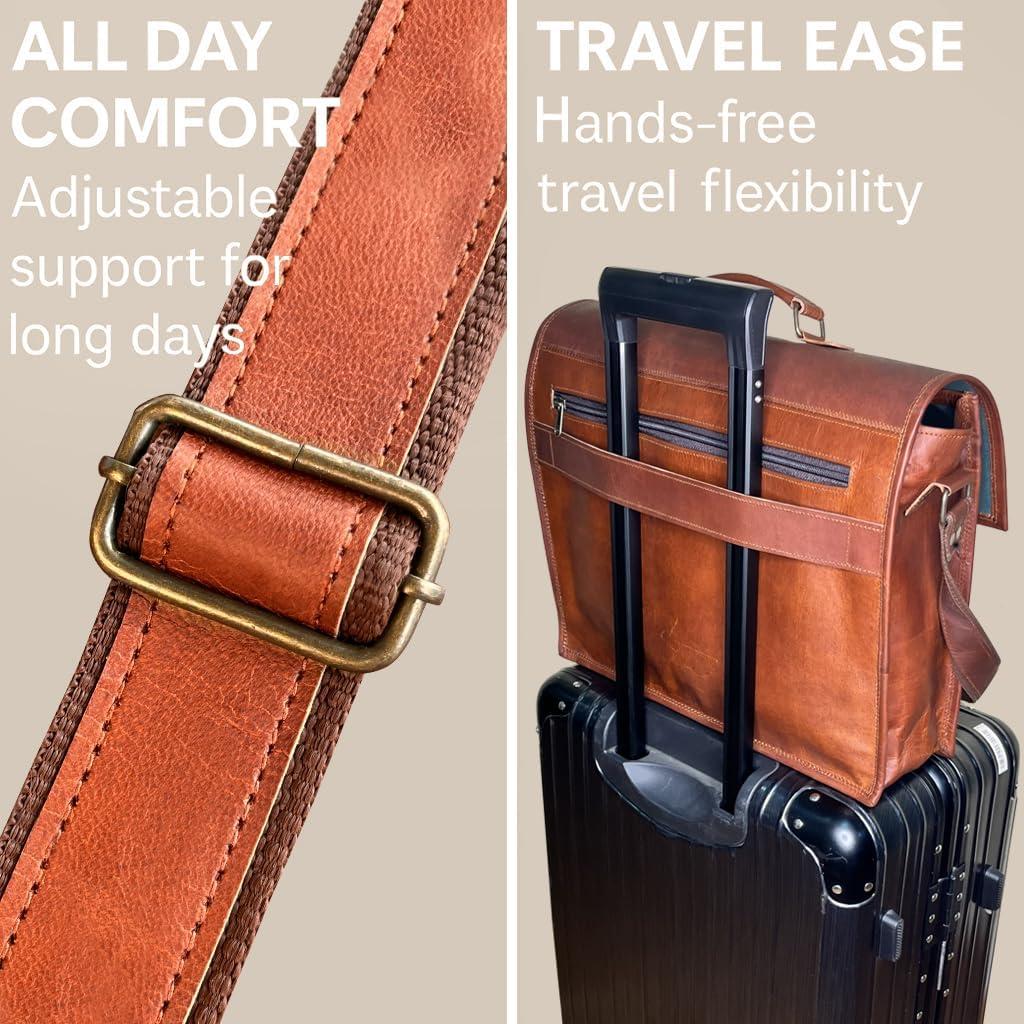 image:imageLeather Messenger Bag for Men  16 Full Grain Leather Laptop Briefcase  Vintage Computer Satchel Travel Crossbody Bag for Office amp Work16 Inches Brown