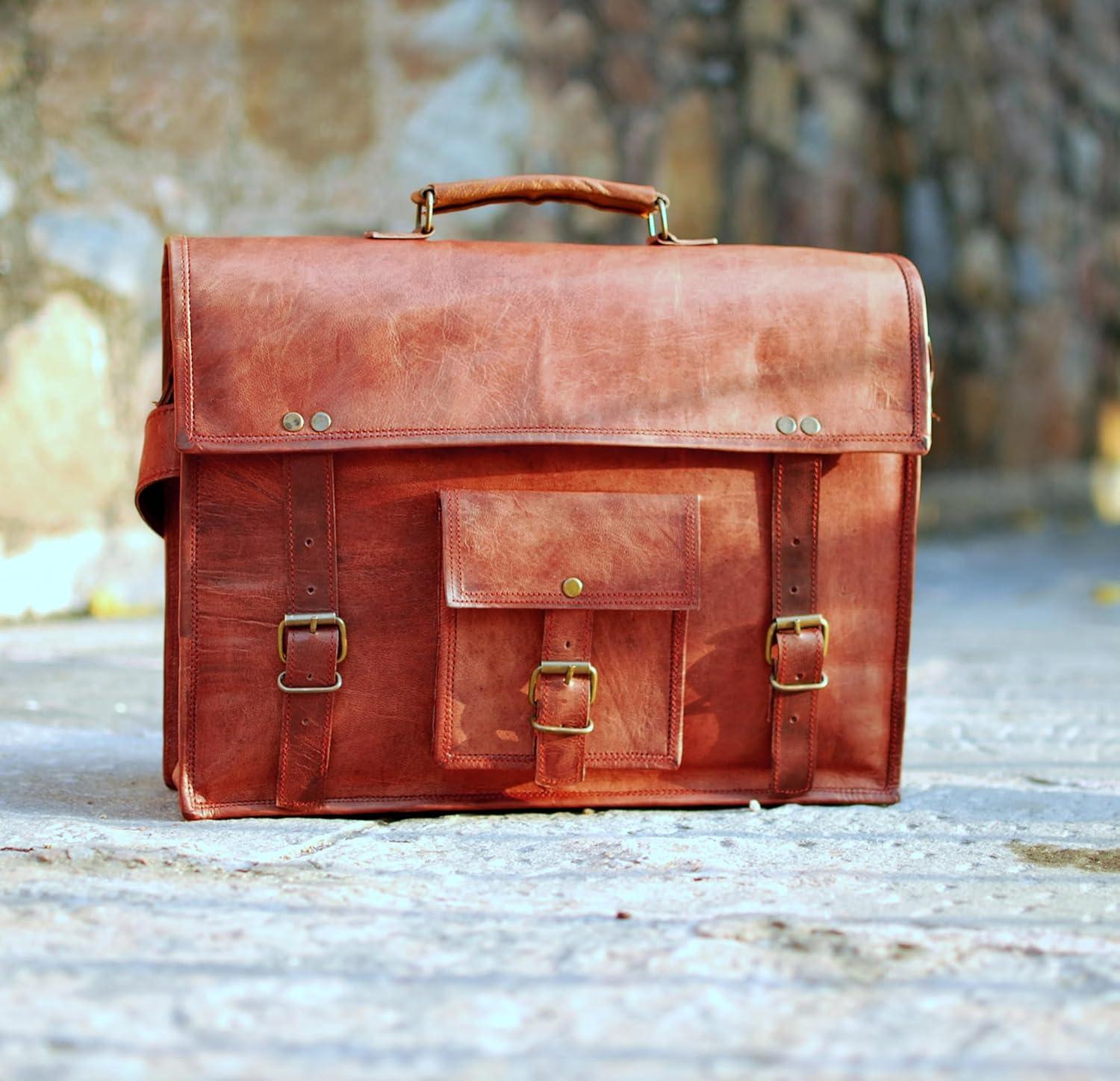 image:imageLeather Messenger Bag for Men  16 Full Grain Leather Laptop Briefcase  Vintage Computer Satchel Travel Crossbody Bag for Office amp Work16 Inches Brown
