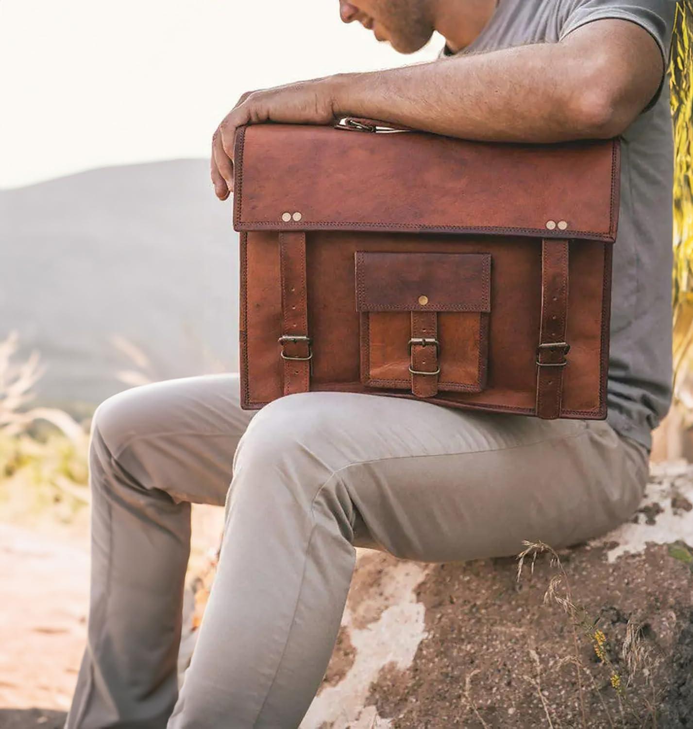 image:imageLeather Messenger Bag for Men  16 Full Grain Leather Laptop Briefcase  Vintage Computer Satchel Travel Crossbody Bag for Office amp Work16 Inches Brown