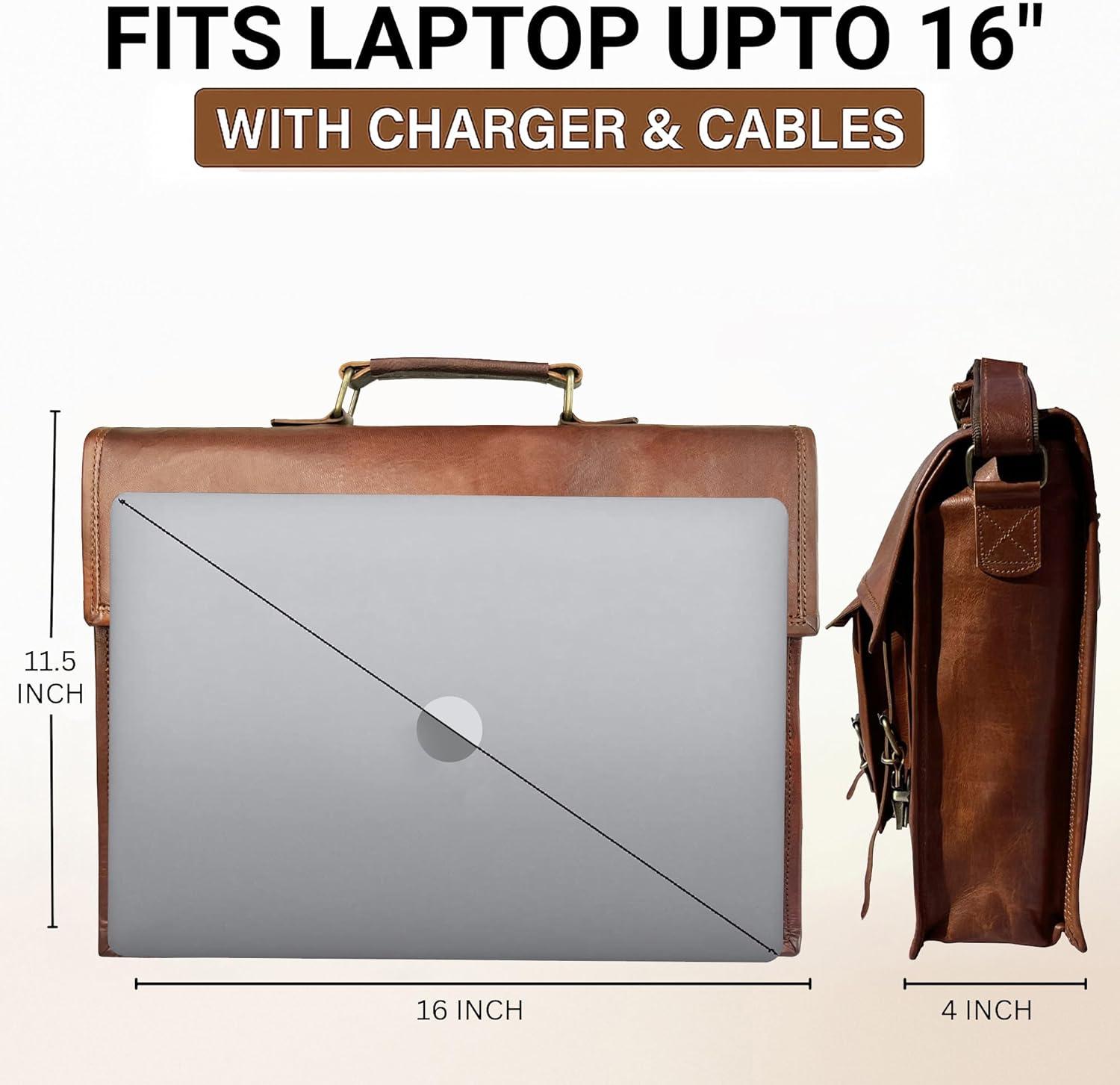image:imageLeather Messenger Bag for Men  16 Full Grain Leather Laptop Briefcase  Vintage Computer Satchel Travel Crossbody Bag for Office amp Work16 Inches Brown