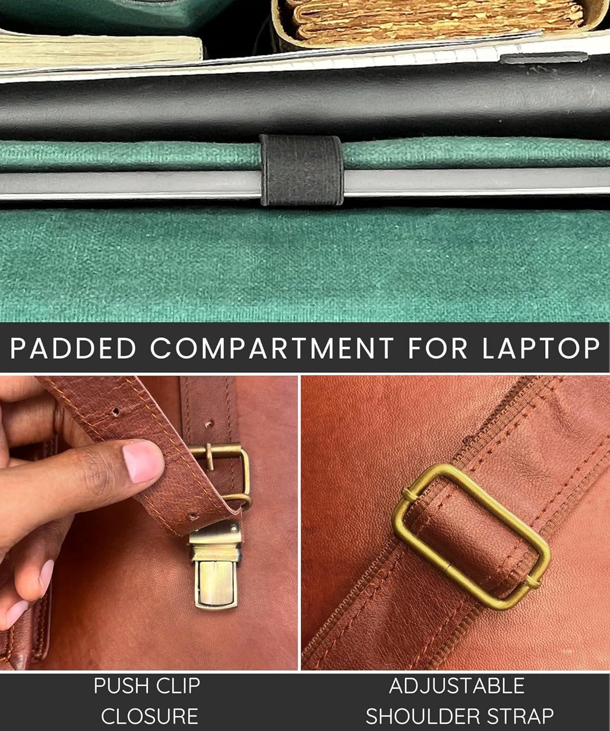 image:imageLeather Messenger Bag for Men  16 Full Grain Leather Laptop Briefcase  Vintage Computer Satchel Travel Crossbody Bag for Office amp Work18 Inches Brown