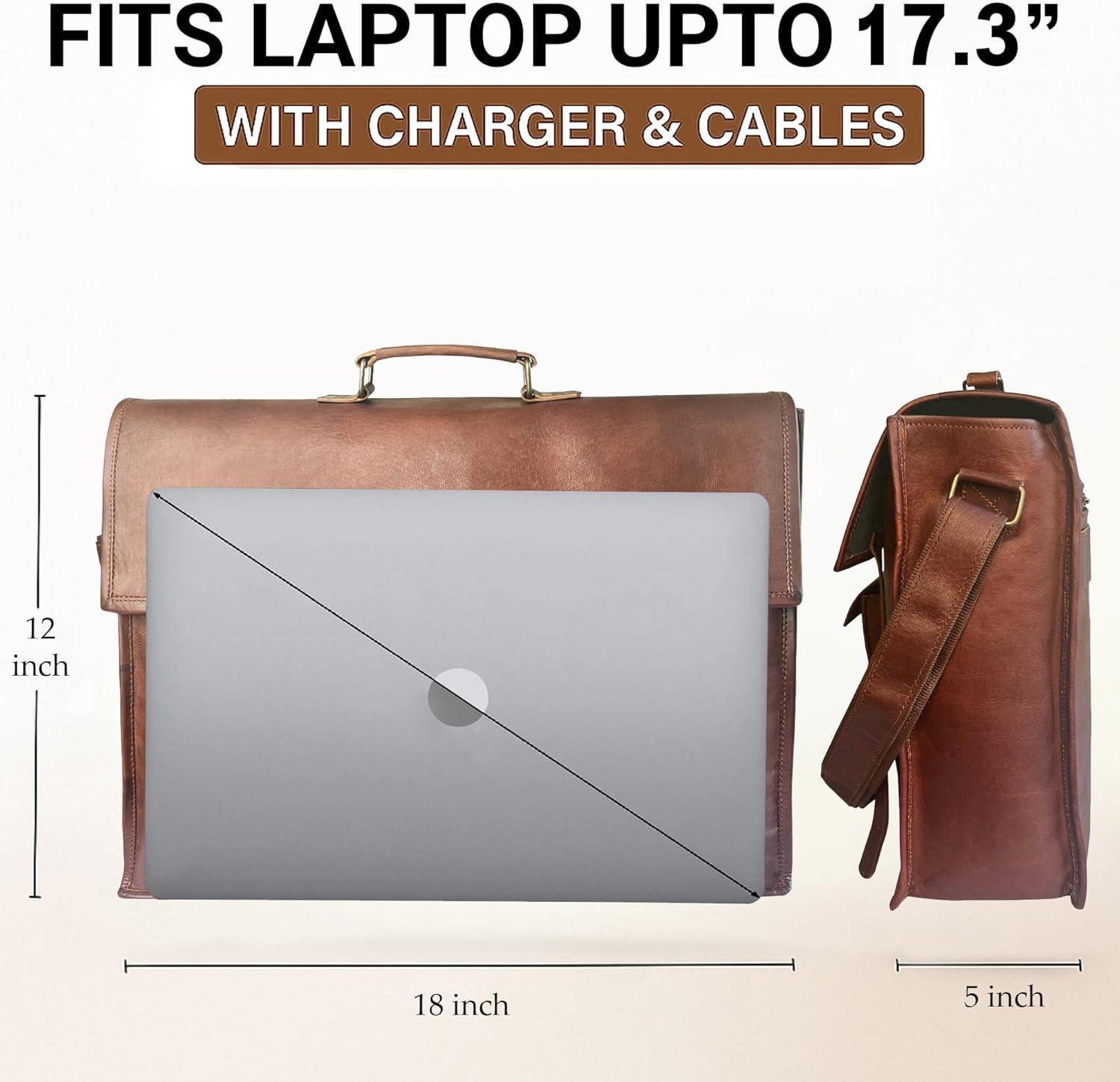 image:imageLeather Messenger Bag for Men  16 Full Grain Leather Laptop Briefcase  Vintage Computer Satchel Travel Crossbody Bag for Office amp Work18 Inches Brown