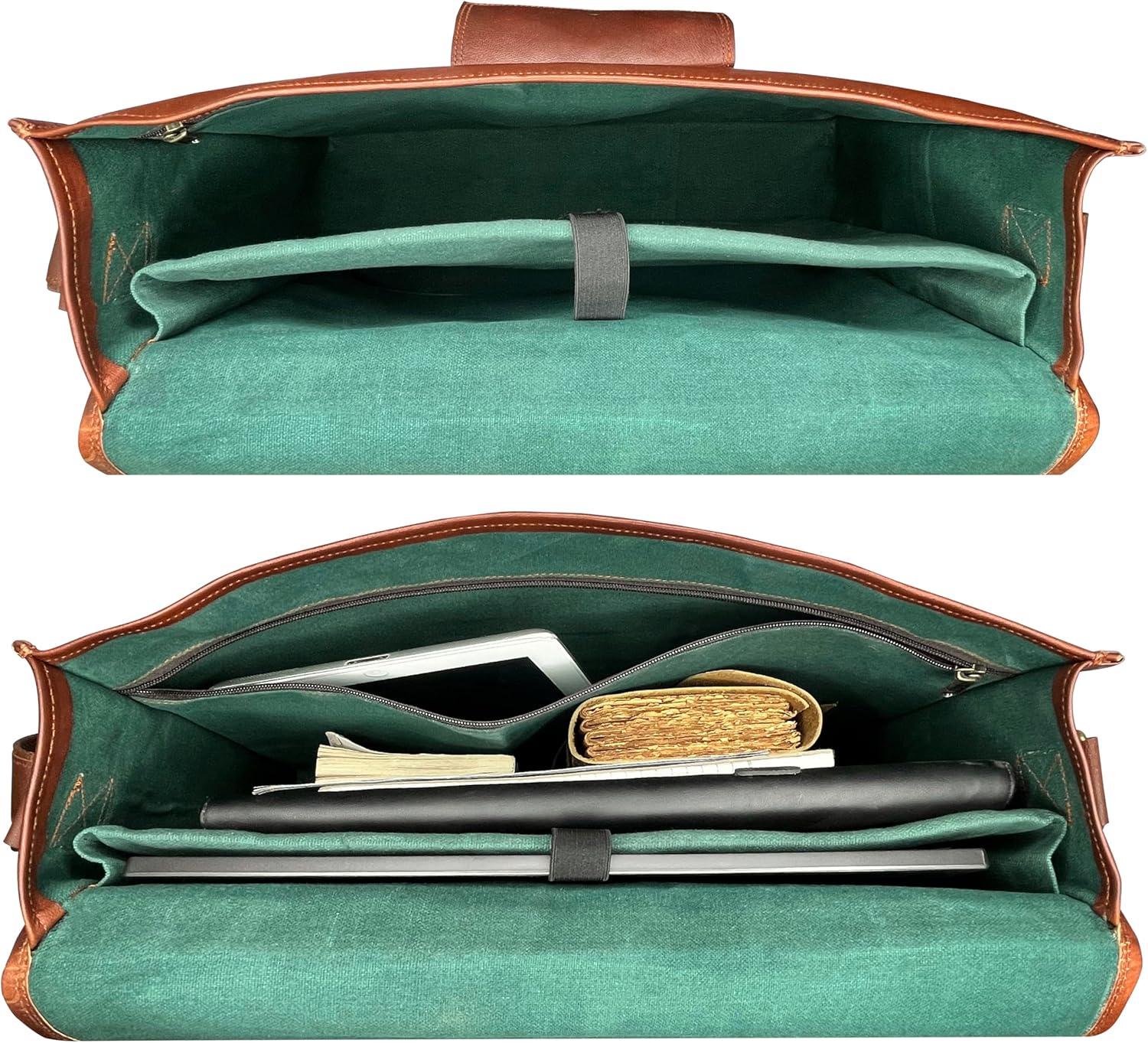 image:imageLeather Messenger Bag for Men  16 Full Grain Leather Laptop Briefcase  Vintage Computer Satchel Travel Crossbody Bag for Office amp Work18 Inches Brown