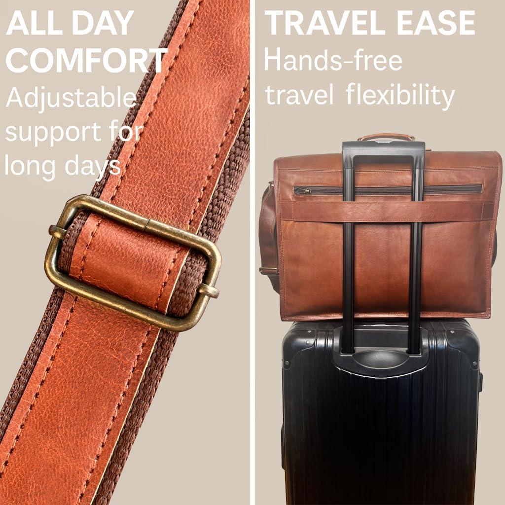 image:imageLeather Messenger Bag for Men  16 Full Grain Leather Laptop Briefcase  Vintage Computer Satchel Travel Crossbody Bag for Office amp Work18 Inches Brown