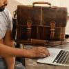 image:imageRUSTIC TOWN Handmade Leather Shoulder Briefcase Messenger Bag Mens 16 inch Laptop SatchelBrown