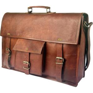 image:imageLeather Messenger Bag for Men  16 Full Grain Leather Laptop Briefcase  Vintage Computer Satchel Travel Crossbody Bag for Office amp Work18 Inches Brown