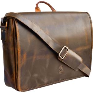 image:imageLeather Messenger Bag for Men 14 Leather Laptop Bag Vintage Crossbody Office Satchel Travel Shoulder BagBrown