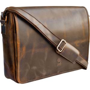 image:imageLeather Messenger Bag for Men 16 Full Grain Leather Laptop Bag Vintage Crossbody Office Satchel Travel Shoulder BagBrown