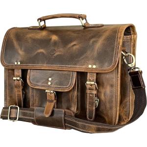 image:imageRUSTIC TOWN Leather Messenger Bag for Men  Full Grain Leather Briefcase Laptop Satchel Office Crossbody Travel BagBrown