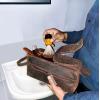 image:imageLeather Wash Bag for Men  Travel Toiletry Bag  Shaving Dopp Kit Toiletries Organizer  Leather Makeup Bag for WomenDark Brown
