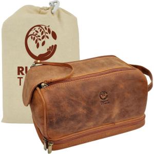 image:imageLeather Toiletry Bag for Men  Travel Shaving Dopp Kit  Bathroom Shower Toiletries Organizer  Cosmetic Make up Bag for WomenBrown