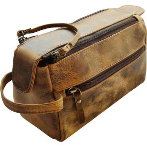 image:imageLeather Wash Bag for Men  Travel Toiletry Bag  Shaving Dopp Kit Toiletries Organizer  Leather Makeup Bag for WomenAntique Brown