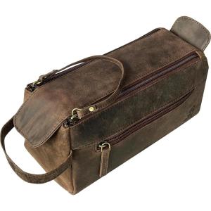 image:imageLeather Wash Bag for Men  Travel Toiletry Bag  Shaving Dopp Kit Toiletries Organizer  Leather Makeup Bag for WomenDark Brown