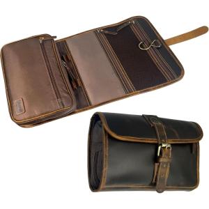 image:imageRUSTIC TOWN Leather Hanging Toiletry Bag for Men  Travel Shaving Dopp Kit  Bathroom Shower Toiletries Organizer  Leather Cosmetic Makeup Bag for WomenBrown