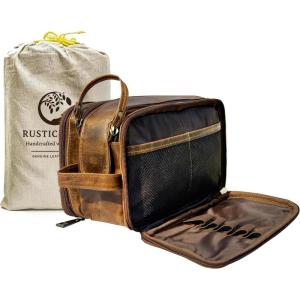 image:imageRUSTIC TOWN Leather Toiletry Bag  Men Shaving Ditty Kit  Women Cosmetic Bag Makeup Organizer for Travel Size Toiletries