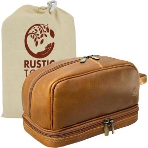 image:imageRUSTIC TOWN Leather Toiletry Bag  Waterproof Ditty Kit for Men and Women Travel Organizer for FullSize Essentials TSA ApprovedCognac