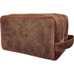 image:imageRUSTIC TOWN Leather Toiletry Bag for Men  Travel Shaving Ditty Kit  Bathroom Shower Toiletries Organizer  Leather Cosmetic Bag for Women Walnut BrownBrown