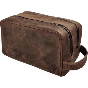 image:imageRUSTIC TOWN Leather Toiletry Bag for Men  Travel Shaving Ditty Kit  Bathroom Shower Toiletries Organizer  Leather Cosmetic Bag for Women Walnut BrownDark Brown