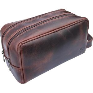 image:imageRUSTIC TOWN Leather Toiletry Bag for Men  Travel Shaving Ditty Kit  Bathroom Shower Toiletries Organizer  Leather Cosmetic Bag for Women Walnut BrownWalnut Brown