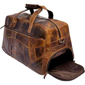 image:imageLeather Duffle Bags for Men  Handmade Full Grain Leather Weekender Bag with 2 Shoe Compartment Underseat Carry On Travel LuggageBrown With Shoe Pocket