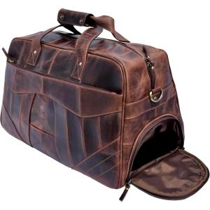 image:imageLeather Duffle Bags for Men  Handmade Full Grain Leather Weekender Bag with 2 Shoe Compartment Underseat Carry On Travel LuggageWalnut Brown With Shoe Pocket
