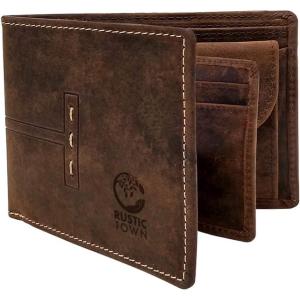 image:imageRUSTIC TOWN Full Grain Leather Wallet for Men  RFID Protecting  Handmade Vintage Bifold Travel Wallet  Slim Billfold with Credit Card Slots and Coin Pocket  Gift for Him