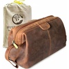 image:imageRUSTIC TOWN Full Grain Leather Toiletry Bag for Men  Wide Opening Dopp Kit with Metal Frame WaterResistant Travel Organizer for Shaving Grooming amp AccessoriesBrown Without Bottom Compartment