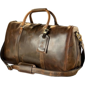 image:imageLeather Duffle Bag for Men  Full Grain Travel Weekender Black 20 Inch  TSA Carry On Overnight Bag 30L YKK Zippers Brass Hardware Removable Strap Fits Overhead Bin Waterresistant liningBrown