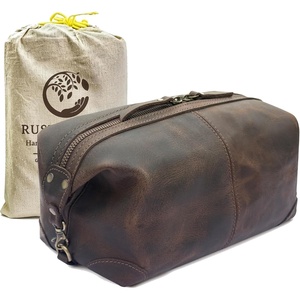 image:imageLeather Toiletry Bag for Men  Full Grain Travel Dopp Kit amp Shaving Bag  Handcrafted Spacious Compartment YKK Zipper TSA CarryOn Waterproof Lining Metal Feets Makeup and Cosmetic OrganizerHunter Brown
