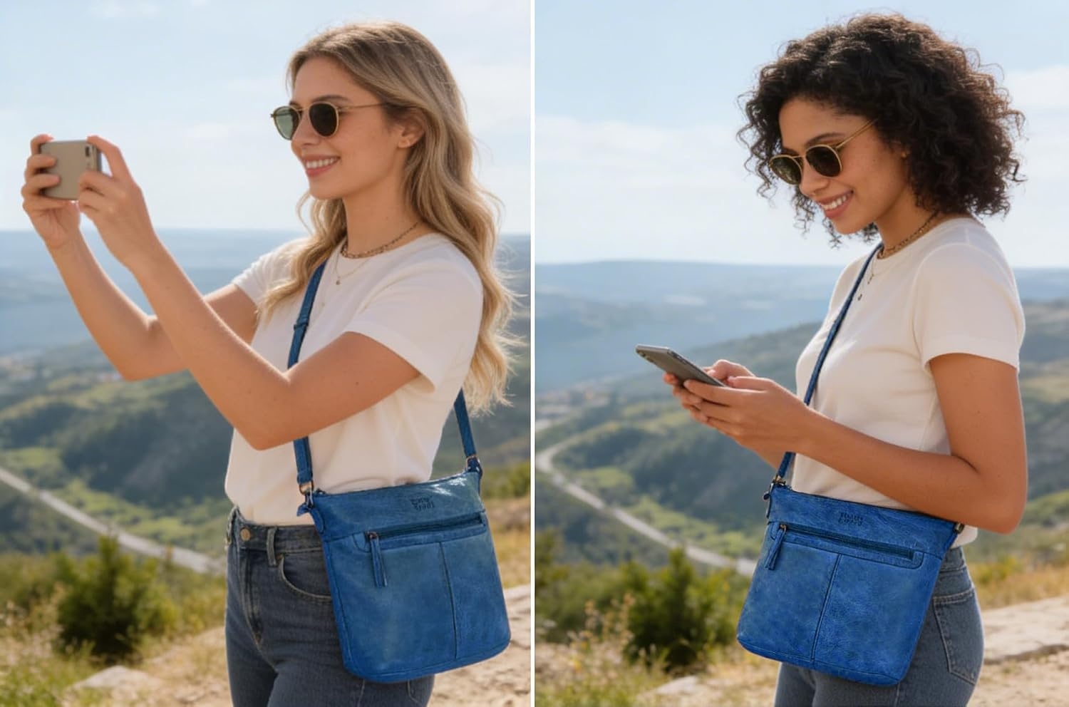 image:imageLeather Crossbody Bag for Women  Valentines Day Gifts for her Travel Shoulder Sling Purse  Vintage Boho Satchel for GirlsBlue