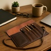 image:imageLeather Pencil Case 6Slot Roll Up Pen Pouch for Artists amp Writers Brown  Holds ID Cards Cash amp Rulers Lightweight Stationery Organizer with Wraparound Strap Closure for Travel Gift for Men Women